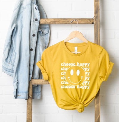 Choose Happy Smiley Face Short Sleeve Graphic Tee