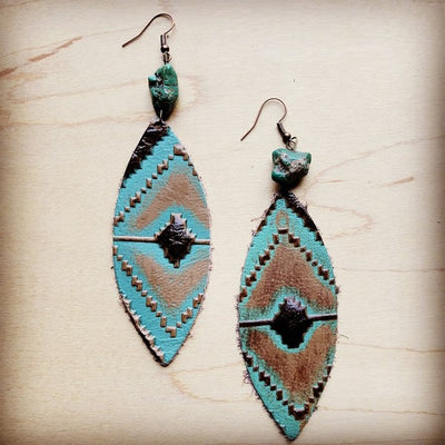 Leather Oval Earrings in Navajo Turquoise Accent