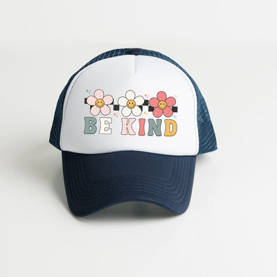 Be Kind Checkered Flowers Foam Trucker Hat