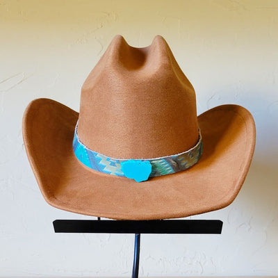 Aztec Cyan Hat Band Only w/ Turquoise Slab - Madison Gable Designs