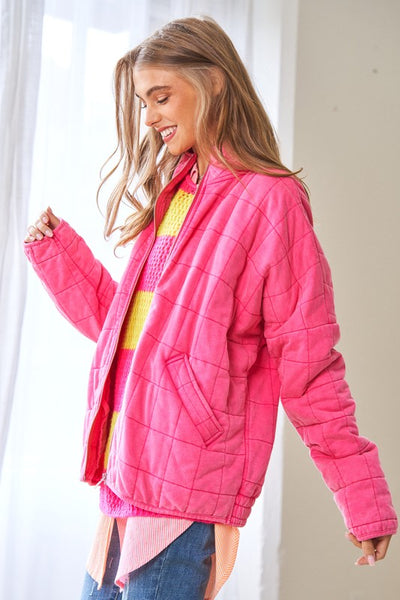 Washed Soft Comfy Quilting Zip Closure Jacket - Madison Gable Designs
