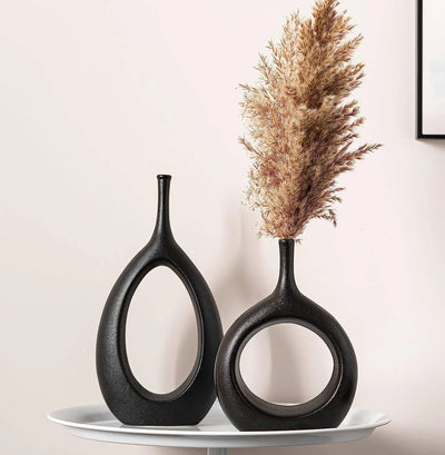 Set 2 Black Ceramic Bud Vase, Modern Flower Vase Set - Madison Gable Designs