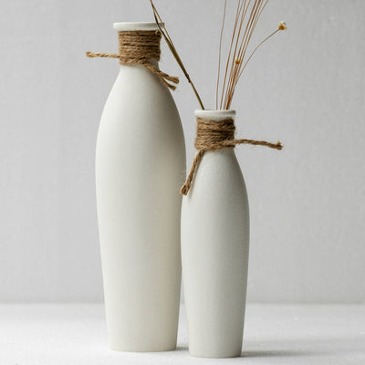 Ceramic Vase Set, White Modern Pampas Vase, Set of 2 - Madison Gable Designs